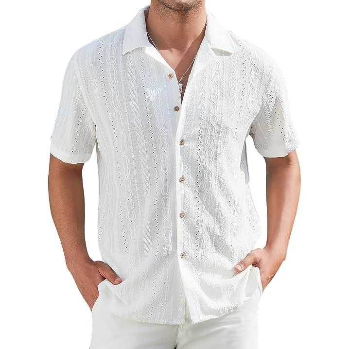 Men’s Perforated Stretch Button Down Shirt