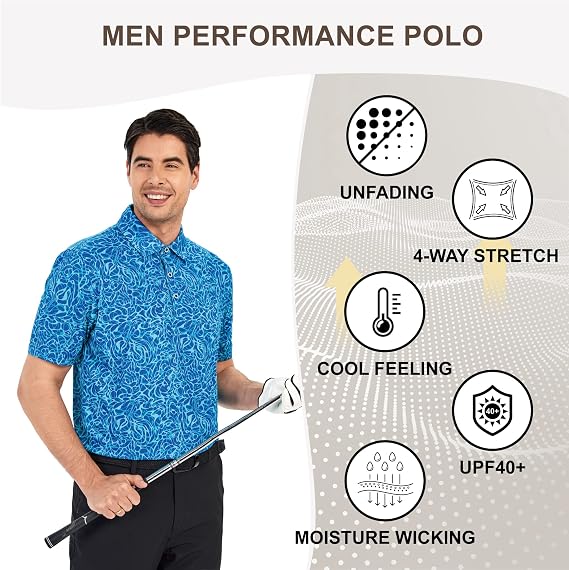 Men’s 4-Way Stretch Quick Dry Golf Polo Shirts