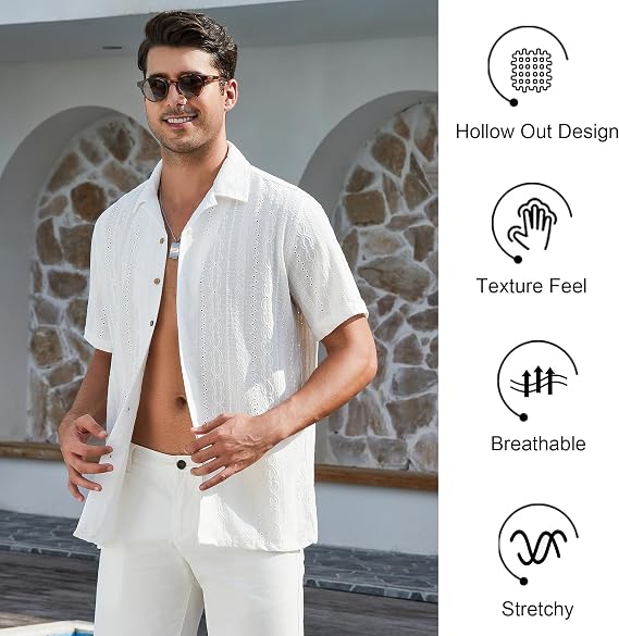 Men’s Perforated Stretch Button Down Shirt