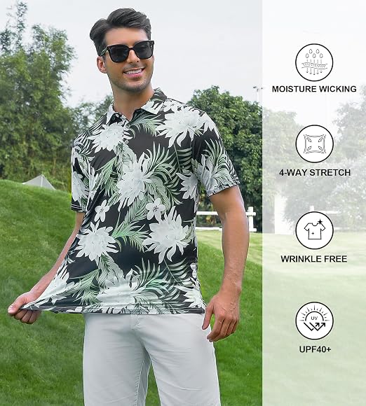 Men’s Tropical Hawaiian Print Golf Polo Shirt