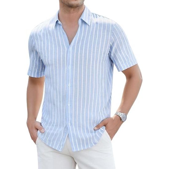 Men’s Striped Linen Blend Button Down Shirt