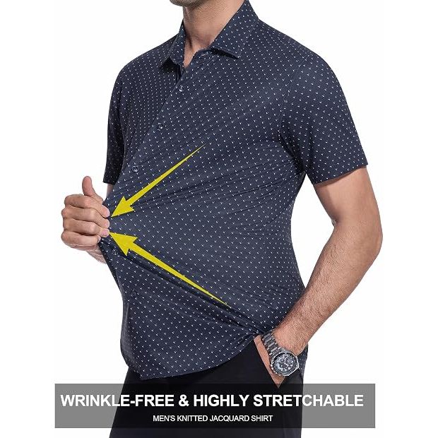 Men’s Jacquard Knit Short Sleeve Button Down Shirt